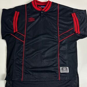 Umbro Vintage 80s Black Soccer Jersey with Red Trim - Size Large